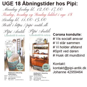 Pipi Antik uge 18 åbningstider