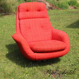 Rød retro stof lænestol med alu ben B86xD54xH96 sædeH42cm