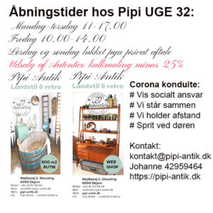 Uge 32 2022 åbningstider Pipi Antik