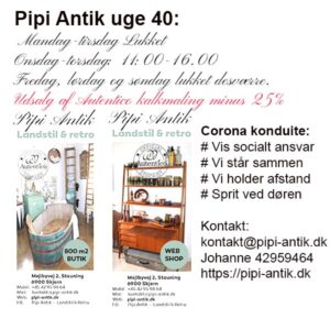 Uge 40 åbningstider hos Pipi Antik