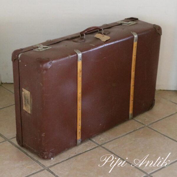 55 Stor brun kuffert med træ stivere L85xH51xD24cm