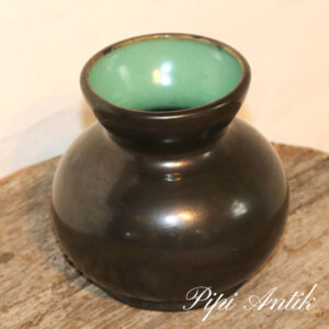 24. Keramikvase brun grøn indvendig Ø12xH12cm