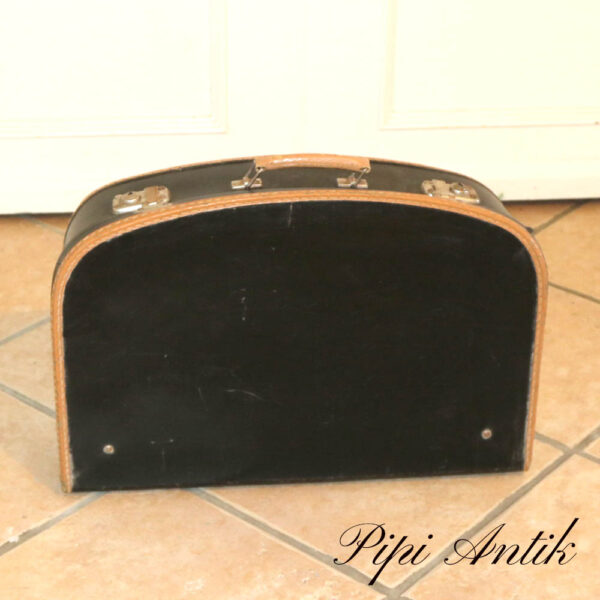 03 Retro sort kufferet med lælderlook kanter L50x33xH13cm