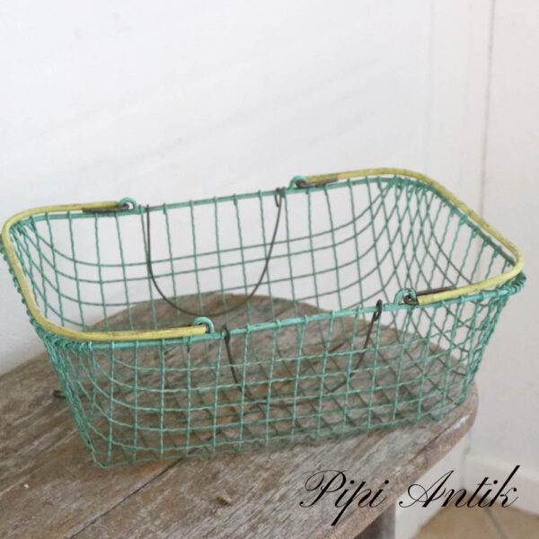 06. Retro indkøbskurv i irgrøn farve med gul hank L41x27xH16cm
