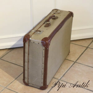 11. Retro kuffert med læderkanter meleret beige L67xD21xH46cm