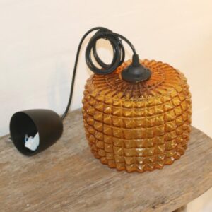 09. Okkergul loftlampe retro med ny ledning Ø20xH28cm