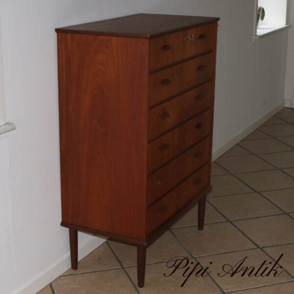 02. Teak retro kommode i fin stand med nøgler og 6 skuffer B74xD41xH105cm