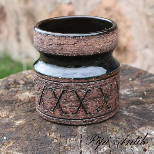 08. Retro keramik vase brun sort Ø11,5xH12cm