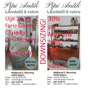 Pipi Antik ferielukket i uge 29 og 30 2025