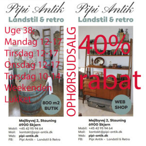 38 uge 2025 40% rabat åbningstider hos Pipi Antik kopier