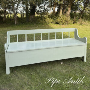 41. Svensk slagbænk bondestil sart grøn L181xD51xH178 SædeH47cm