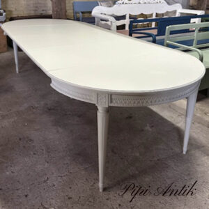 01. Beige Gustaviansk look retro spisebord m 3 tillægsplader L277xB115xH73cm