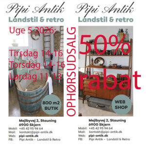 5 uge 2026 åbningstider hos Pipi Antik