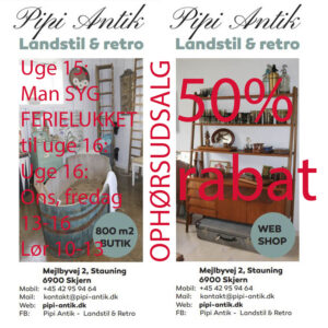 15 uge 2026 åbningstider til og med uge 16 hos Pipi Antik