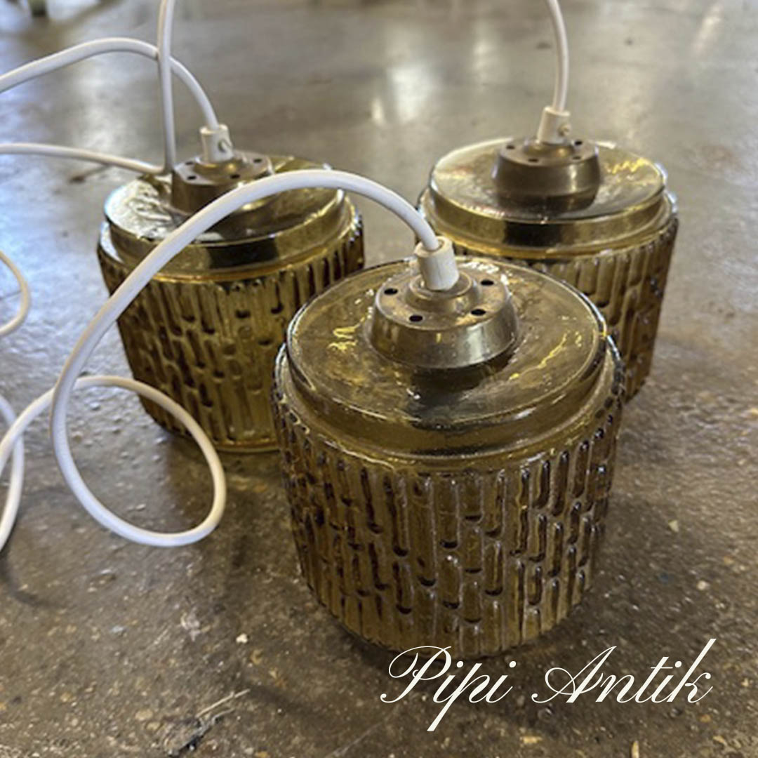 11. Retro loftlamper enkeltvis okkergule Ø14xH15cm nye ledninger